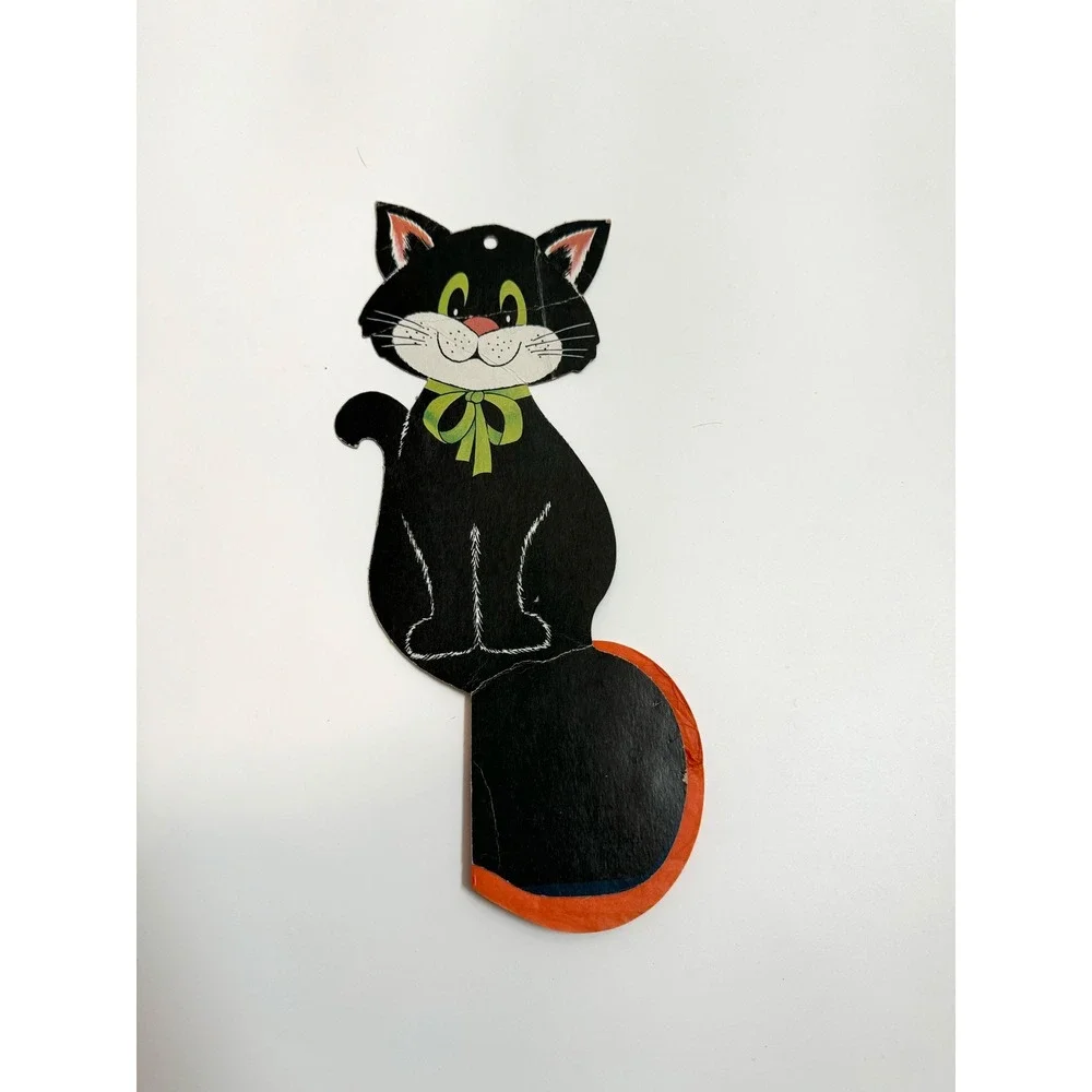 Vintage Honeycomb Halloween Decoration Black Cat on Pumpkin fall decor